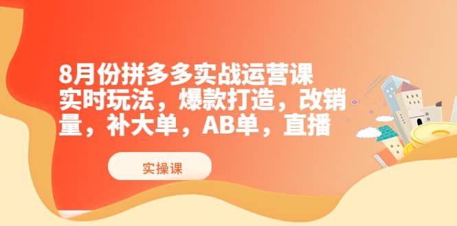 8月份拼多多实战运营课，实时玩法，爆款打造，改销量，补大单，AB单，直播-网创社区