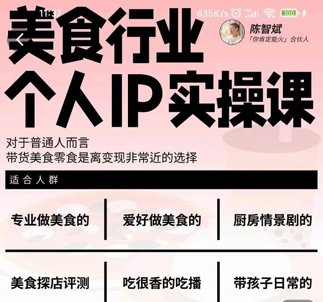 美食行业个人IP实操课，对于普通人而言，带货美食零食是离变现非常近的选择-网创社区
