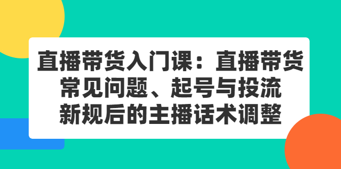 直播带货入门课：直播带货常见问题、起号与投流、新规后的主播话术调整-网创社区