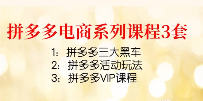拼多多电商系列课程3套：拼多多三大黑车+拼多多活动玩法+拼多多VIP课程-网创社区