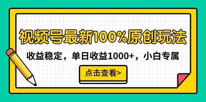 视频号最新100%原创玩法，收益稳定，单日收益1000+，小白专属-网创社区
