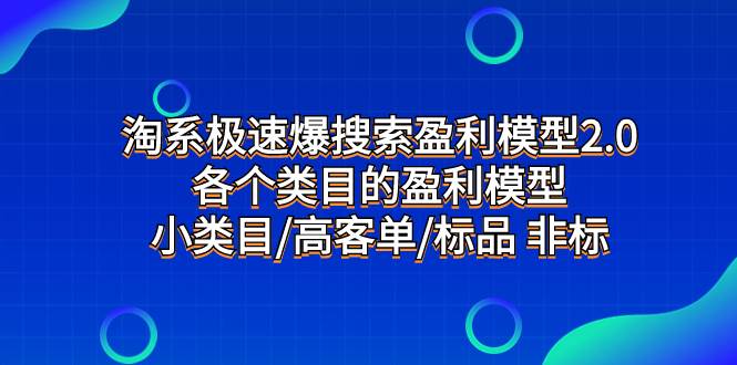 淘系极速爆搜索盈利模型2.0，各个类目的盈利模型，小类目/高客单/标品 非标-网创社区