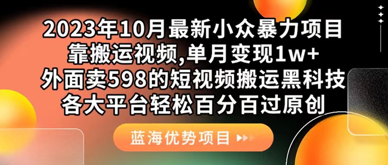 外面卖598的10月最新短视频搬运黑科技，各大平台百分百过原创 靠搬运月入1w-网创社区