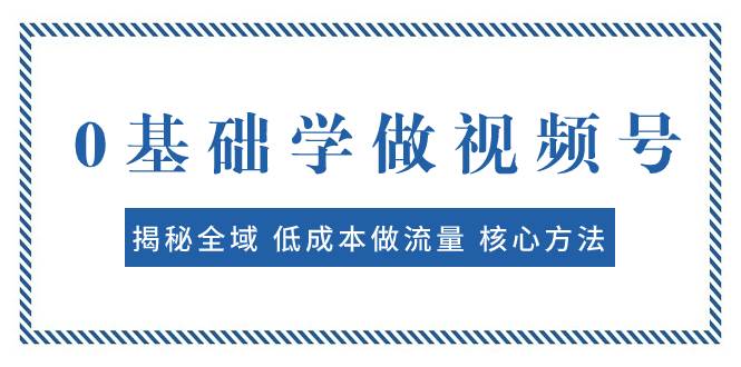 0基础学做视频号：揭秘全域 低成本做流量 核心方法  快速出爆款 轻松变现-网创社区