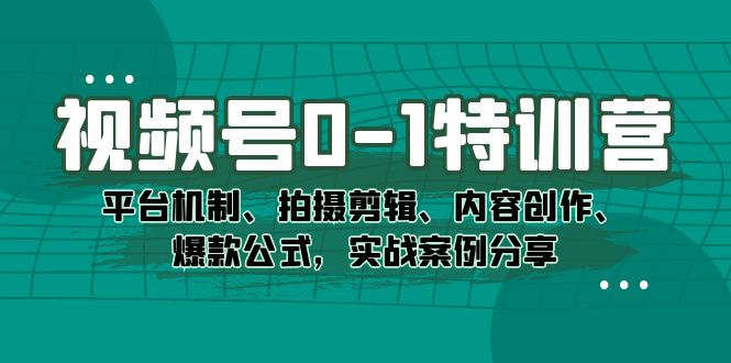 视频号0-1特训营：平台机制、拍摄剪辑、内容创作、爆款公式，实战案例分享-网创社区