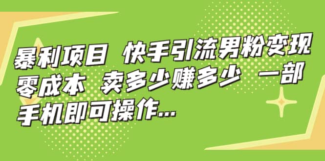 快手引流男粉变现，零成本，卖多少赚多少，一部手机即可操作，一天1000+-网创社区