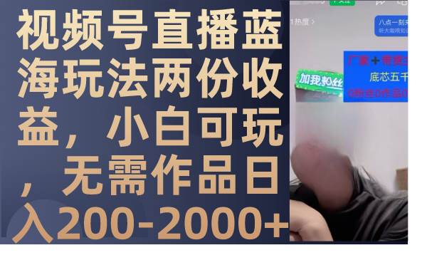 视频号直播蓝海玩法两份收益，小白可玩，无需作品日入200-2000+-网创社区