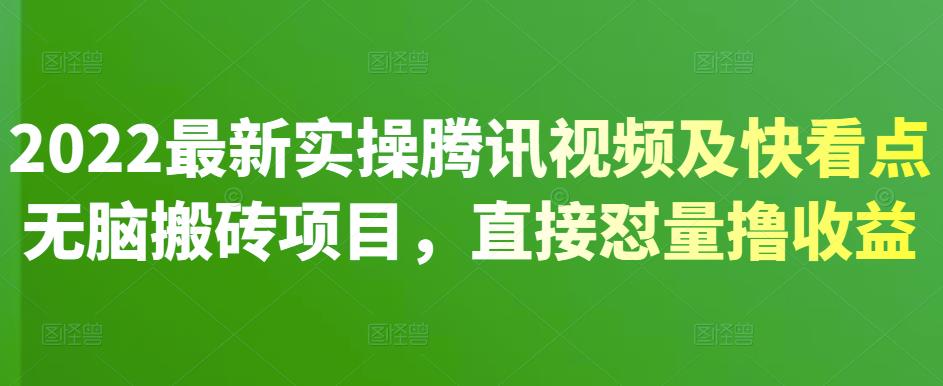 2022最新实操腾讯视频及快看点无脑搬砖项目，直接怼量撸收益-网创社区