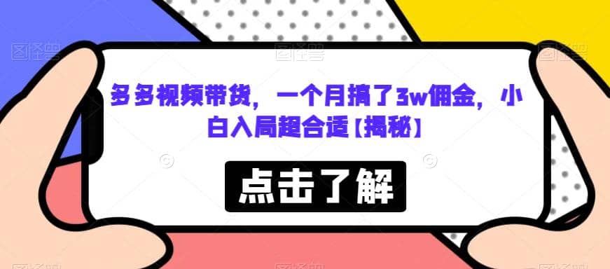 多多视频带货，一个月搞了3w佣金，小白入局超合适【揭秘】-网创社区