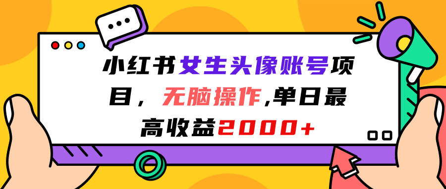 小红书女生头像账号项目，无脑操作，单日最高收益2000+-网创社区