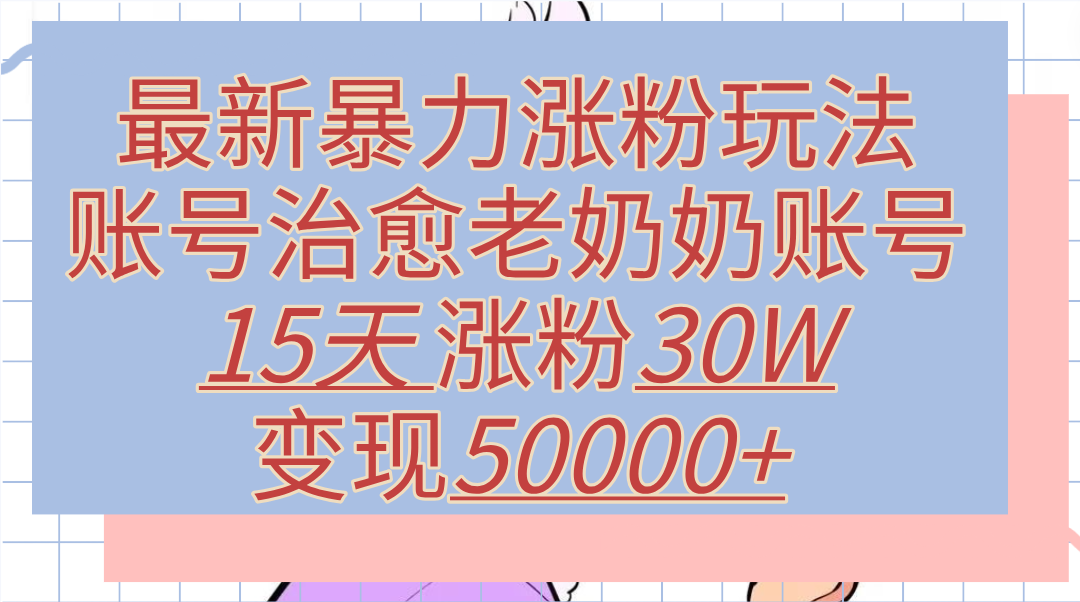 最新暴力涨粉玩法，治愈老奶奶账号，15天涨粉30W，变现50000+【揭秘】-网创社区