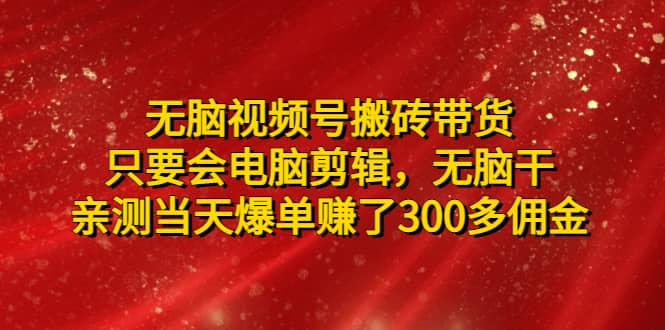 无脑视频号搬砖带货，只要会电脑剪辑，无脑干-网创社区