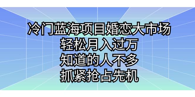 冷门蓝海项目婚恋大市场，轻松月入过万，知道的人不多，抓紧抢占先机-网创社区