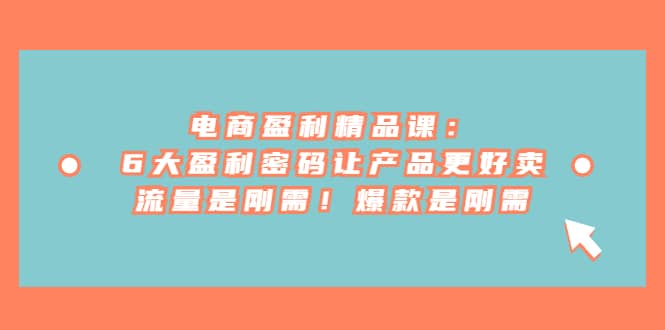 电商 盈利精品课：6大盈利 密码让产品更好卖，流量是刚需！爆款是刚需-网创社区
