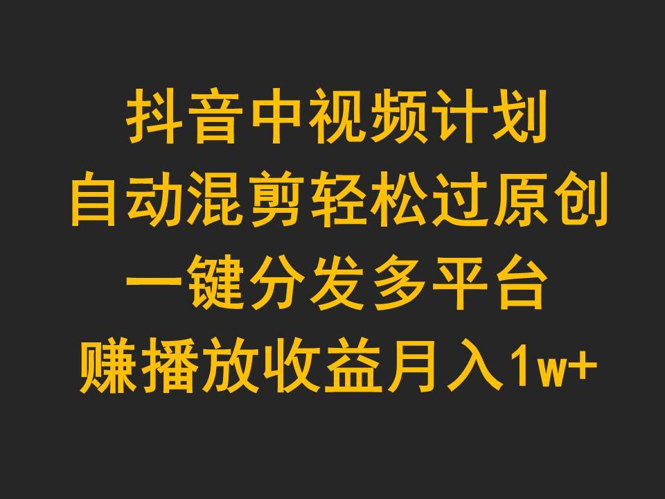 抖音中视频计划，自动混剪轻松过原创，一键分发多平台赚播放收益，月入1w+-网创社区