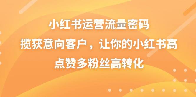 小红书运营流量密码，揽获意向客户，让你的小红书高点赞多粉丝高转化-网创社区