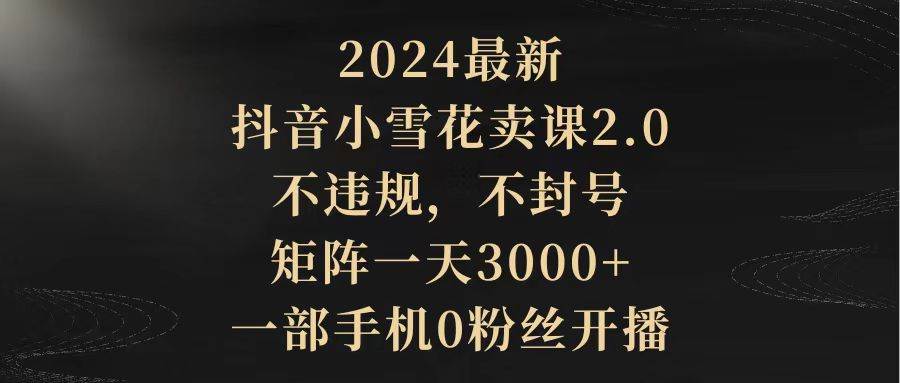 2024最新抖音小雪花卖课2.0 不违规 不封号 矩阵一天3000+一部手机0粉丝开播-网创社区