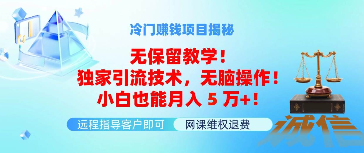 冷门赚钱项目无保留教学！独家引流技术，无脑操作！小白也能月入5万+！-网创社区