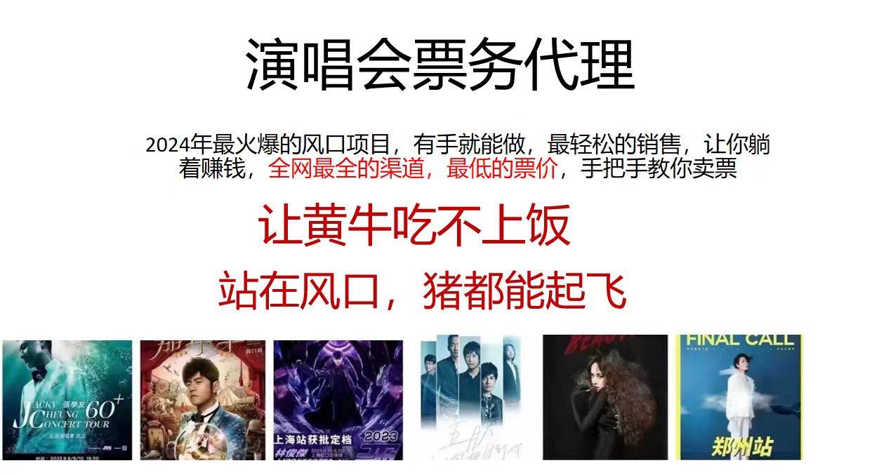 演唱会票务代理，2024年最火爆风口项目，全网最低的票价，小白一分钟上…-网创社区