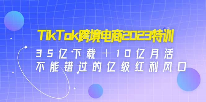 TikTok跨境电商2023特训：35亿下载＋10亿月活，不能错过的亿级红利风口-网创社区