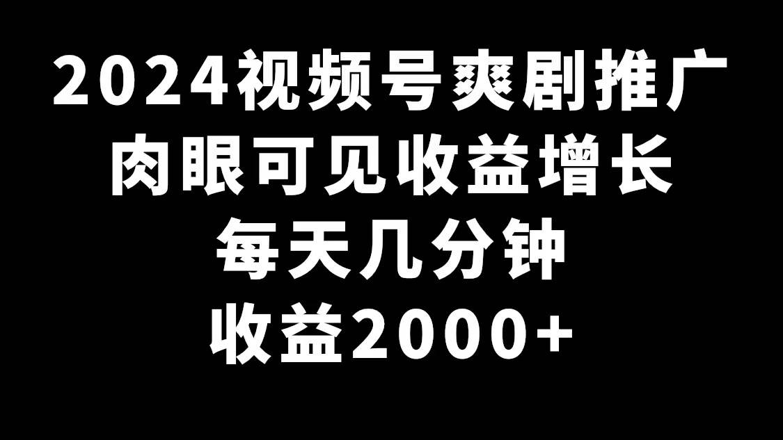 2024视频号爽剧推广，肉眼可见的收益增长，每天几分钟收益2000+-网创社区
