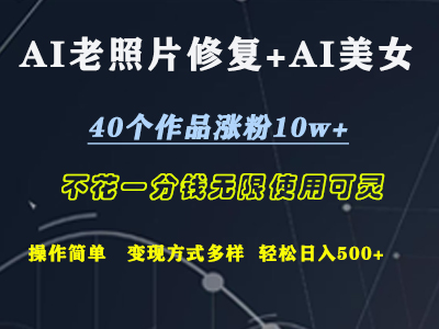 AI老照片修复+AI美女玩发  40个作品涨粉10w+  不花一分钱使用可灵  操作简单  变现方式多样话   轻松日去500+-网创社区