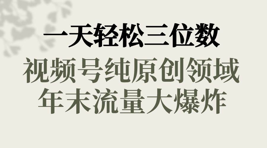 一天轻松三位数，视频号纯原创领域，春节童子送祝福，年末流量大爆炸-网创社区