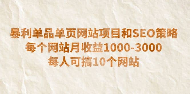 暴利单品单页网站项目和SEO策略 每个网站月收益1000-3000 每人可搞10个-网创社区