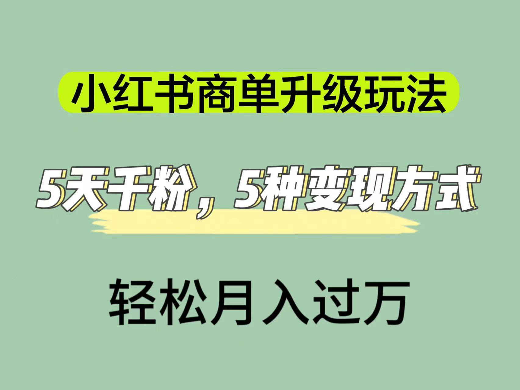 小红书商单升级玩法，5天千粉，5种变现渠道，轻松月入1万+-网创社区