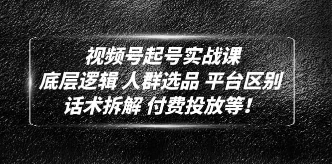 视频号起号实战课：底层逻辑 人群选品 平台区别 话术拆解 付费投放等-网创社区