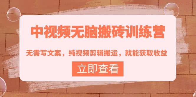 中视频无脑搬砖训练营：无需写文案，纯视频剪辑搬运，就能获取收益-网创社区
