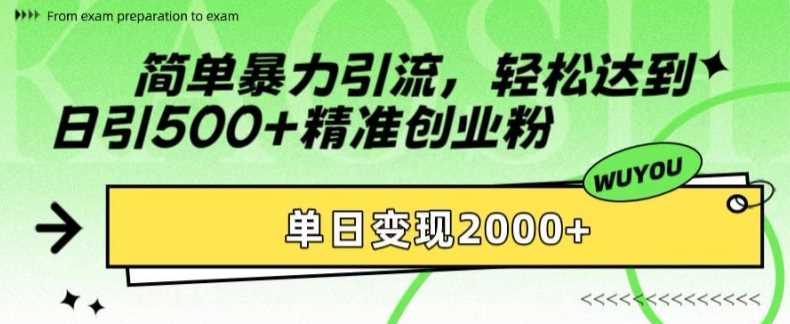 简单暴力引流轻松达到日引500+精准创业粉，单日变现2k【揭秘】-网创社区