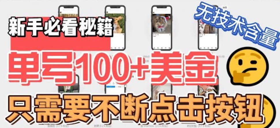 最新无脑只需不断点击按钮，单号100美金暴利项目，可批量操作-网创社区