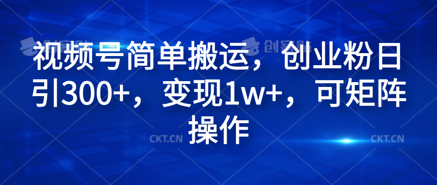 视频号简单搬运，创业粉日引300+，变现1w+，可矩阵操作-网创社区