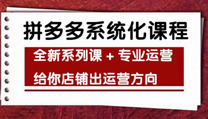 车神陪跑，拼多多系统化课程，全新系列课+专业运营给你店铺出运营方向-网创社区