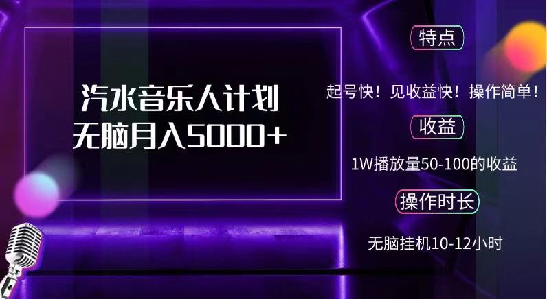 抖音汽水音乐人，计划无脑月入5000+-网创社区
