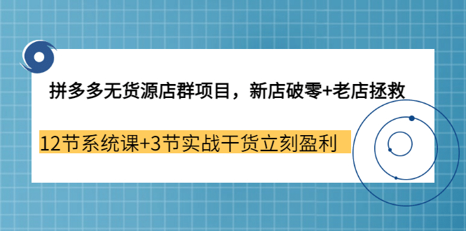拼多多无货源店群项目，新店破零+老店拯救 12节系统课+3节实战干货立刻盈利-网创社区