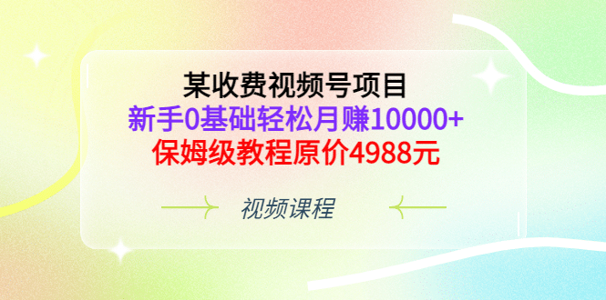 某收费视频号项目，新手0基础轻松月赚10000+，保姆级教程原价4988元-网创社区