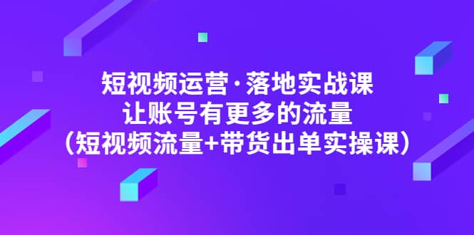 短视频运营·落地实战课 让账号有更多的流量（短视频流量+带货出单实操）-网创社区