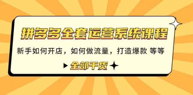 拼多多全套运营系统课程：新手如何开店 如何做流量 打造爆款 等等 全部干货-网创社区