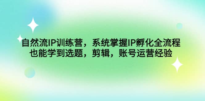 自然流IP训练营，系统掌握IP孵化全流程，也能学到选题，剪辑，账号运营经验-网创社区