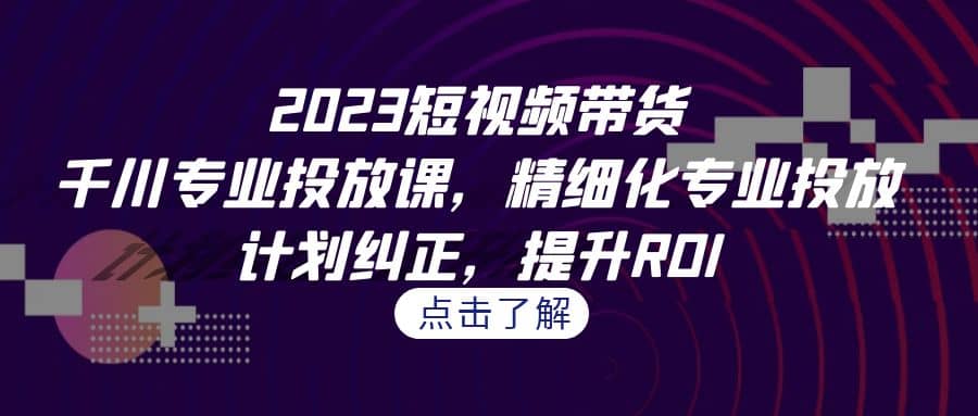 2023短视频带货-千川专业投放课，精细化专业投放，计划纠正，提升ROI-网创社区