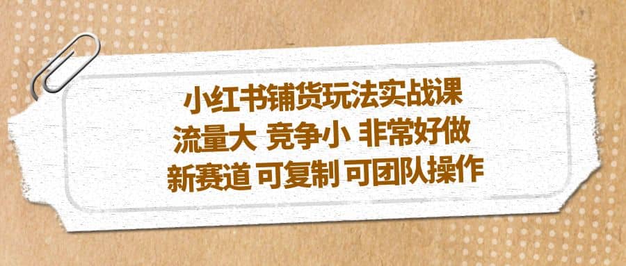 小红书铺货玩法实战课，流量大 竞争小 非常好做 新赛道 可复制 可团队操作-网创社区