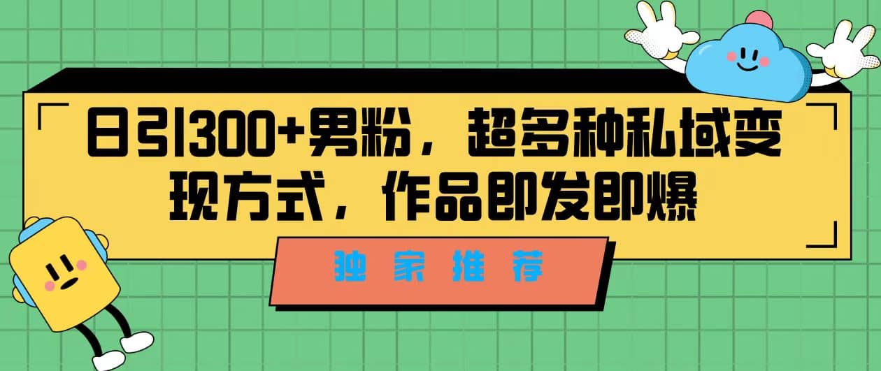 独家推荐！日引300+男粉，超多种私域变现方式，作品即发即报-网创社区