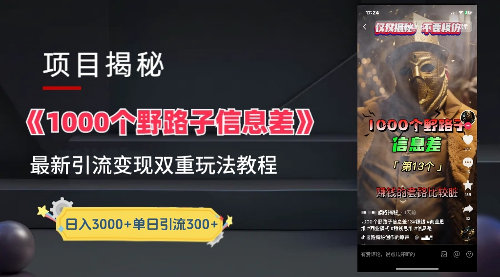 最新一千个野路子信息差玩法教程如何变现＋引流的玩法具体拆解！！！-网创社区