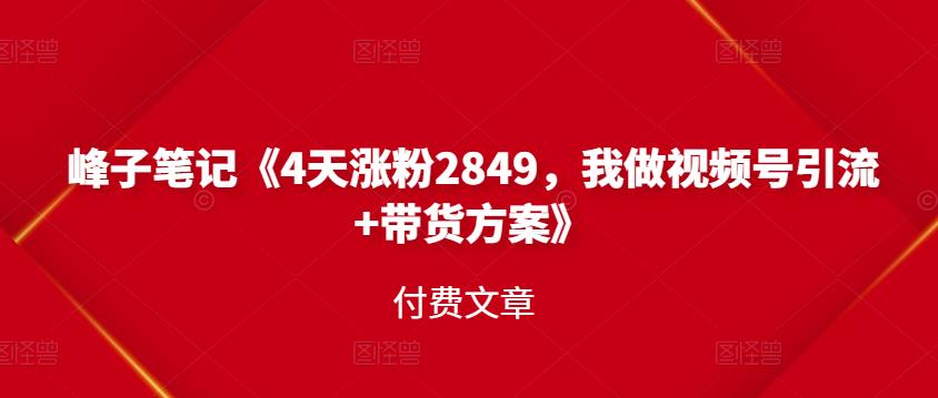 峰子笔记《4天涨粉2849，我做视频号引流+带货方案》付费文章-网创社区
