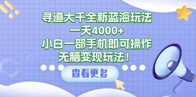 寻道大千全新蓝海玩法，一天4000+，小白一部手机即可操作，无脑变现玩法！-网创社区