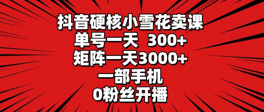 抖音硬核小雪花卖课，单号一天300+，矩阵一天3000+，一部手机0粉丝开播-网创社区
