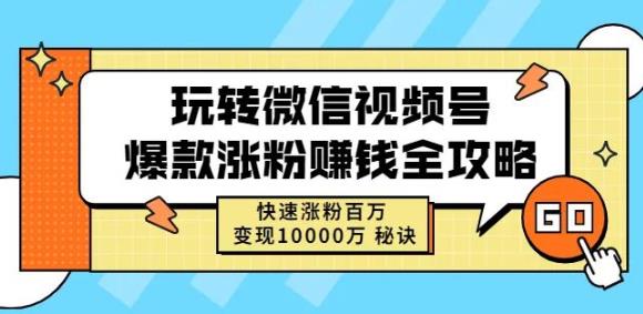 玩转微信视频号爆款涨粉赚钱全攻略，快速涨粉百万变现万元秘诀-网创社区