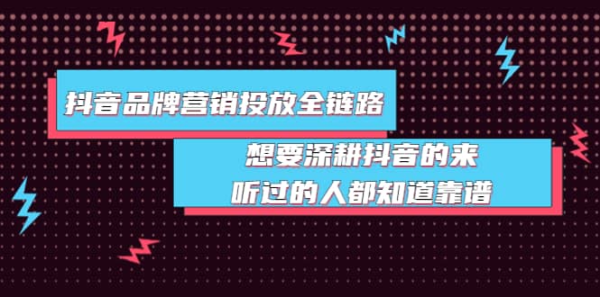 抖音品牌营销投放全链路：想要深耕抖音的来，听过的人都知道靠谱-网创社区